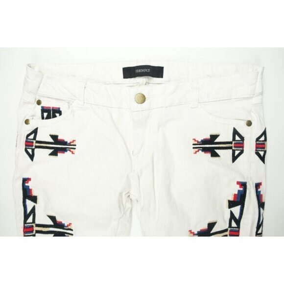 Forever 21  Women's White Tribal Design‎ SKinny Jeans Pants Size 3 - Picture 6 of 6